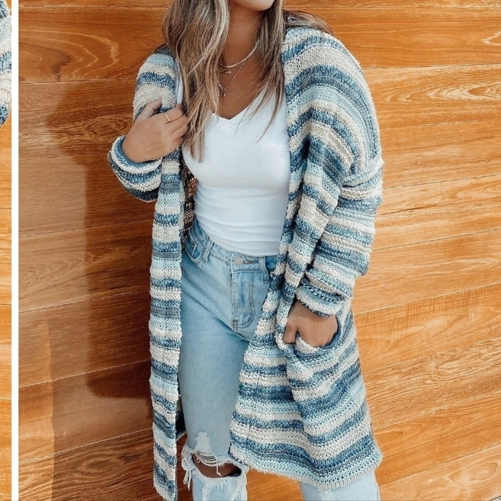Lovestitch Blue and Cream Striped Cardigan